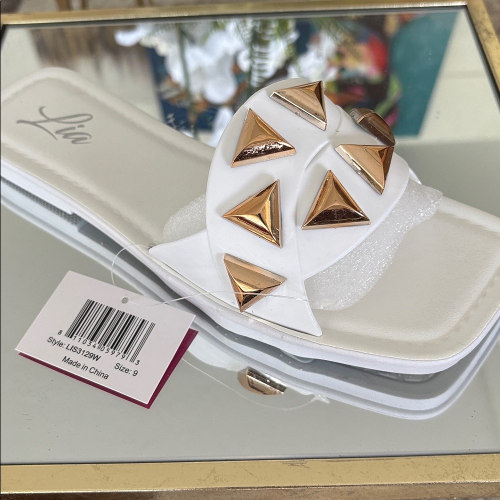 Chic White Sandals with Gold Accents